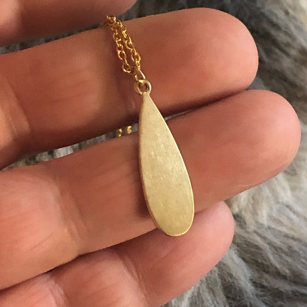 Handcrafted salvaged gold plated raindrop pendant on chain necklace